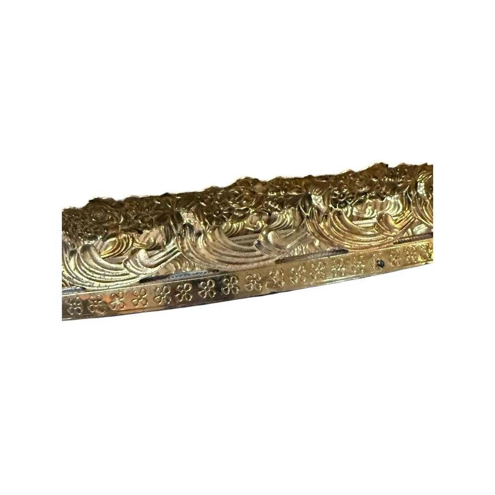 Vtg Oval Mirror Vanity Tray Gold Tone Filigree Floral Border Hollywood Glam 11